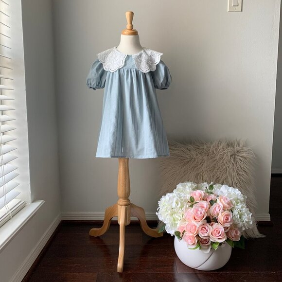 NWT - Girls Peasant Dress Floral Lace Embroidered Puritan Collar Bohemian 24M - Picture 1 of 5